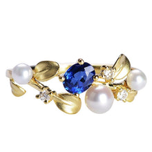 Load image into Gallery viewer, Trendy Yellow Gold Sapphire Ring with Diamond Accents