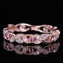 Load image into Gallery viewer, Vintage 14K Rose Gold Ring with Round Single Cut Pink Sapphire and Diamonds