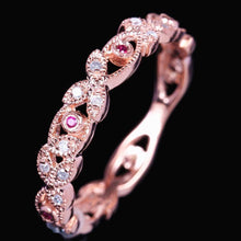 Load image into Gallery viewer, Vintage 14K Rose Gold Ring with Round Single Cut Pink Sapphire and Diamonds