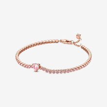 Load image into Gallery viewer, Silver Full Diamond Shining Heart Pink Sapphire Tennis Thin Bracelet Collection
