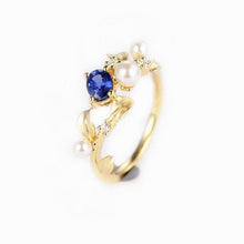 Load image into Gallery viewer, Trendy Yellow Gold Sapphire Ring with Diamond Accents
