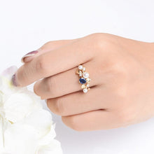 Load image into Gallery viewer, Trendy Yellow Gold Sapphire Ring with Diamond Accents
