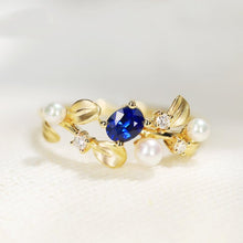 Load image into Gallery viewer, Trendy Yellow Gold Sapphire Ring with Diamond Accents
