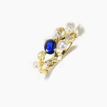 Load image into Gallery viewer, Trendy Yellow Gold Sapphire Ring with Diamond Accents
