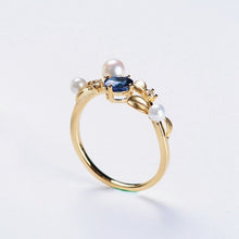 Load image into Gallery viewer, Trendy Yellow Gold Sapphire Ring with Diamond Accents
