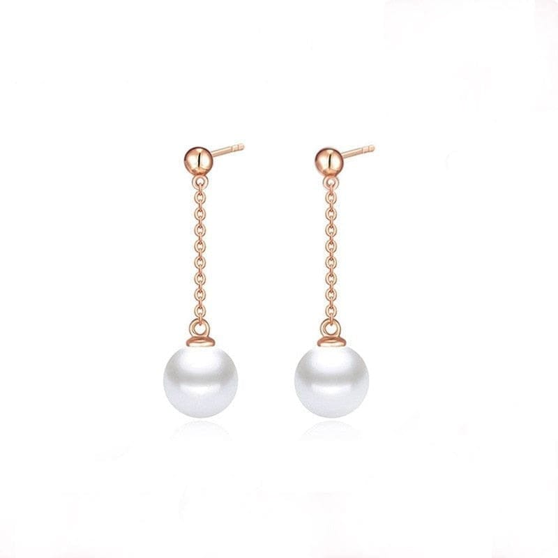 18K Rose Gold Round White Freshwater Pearl Earrings