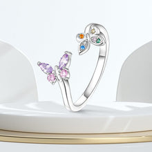 Load image into Gallery viewer, Silver Colorful Butterfly Animal Open Rings
